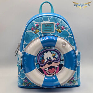 Loungefly Disney Goofy Floatie Ocean Fish Blue Mini Backpack New